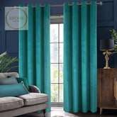 2 Pieces Plain Dyed Velvet Eyelet Curtains-Zinc